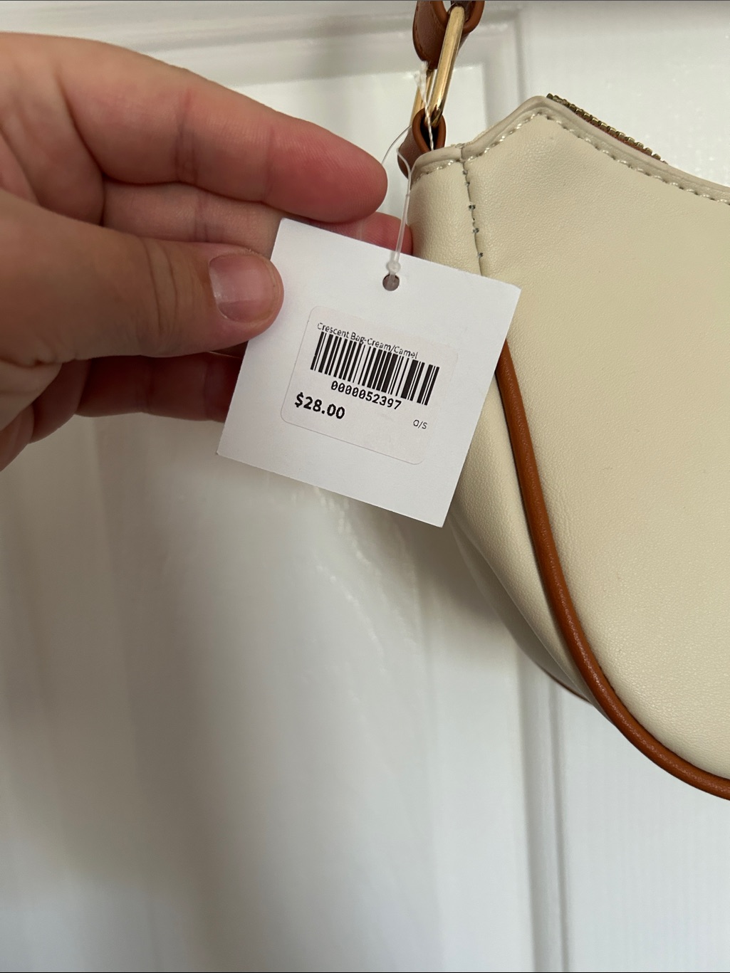 Cream Shoulder Bag With Tan Trim And Strap — image 3 of 7